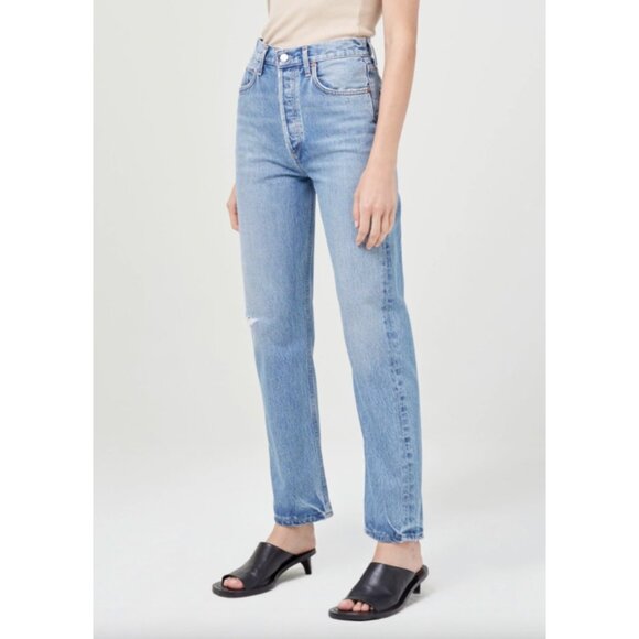 Agolde 90's Pinch Waist High Rise Straight Blue Jeans In Abstract Size 34